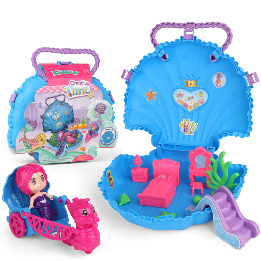 Prinses Pop Park Huis Spel Seashell Handtas Situatie Simulatie Speelhuis Storage Case Speelgoed Voor Kids Kerst Kids