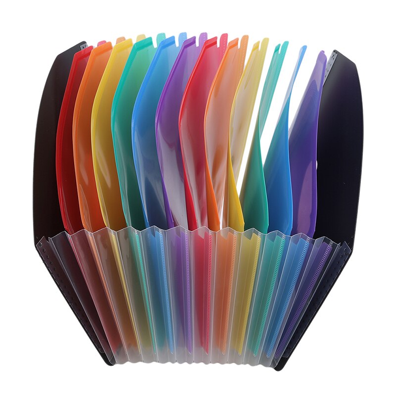 A4 Map Home School Office Data Management Opbergmap Plastic Stand 13-Layer Regenboog Binnenpagina Opslag Map: black