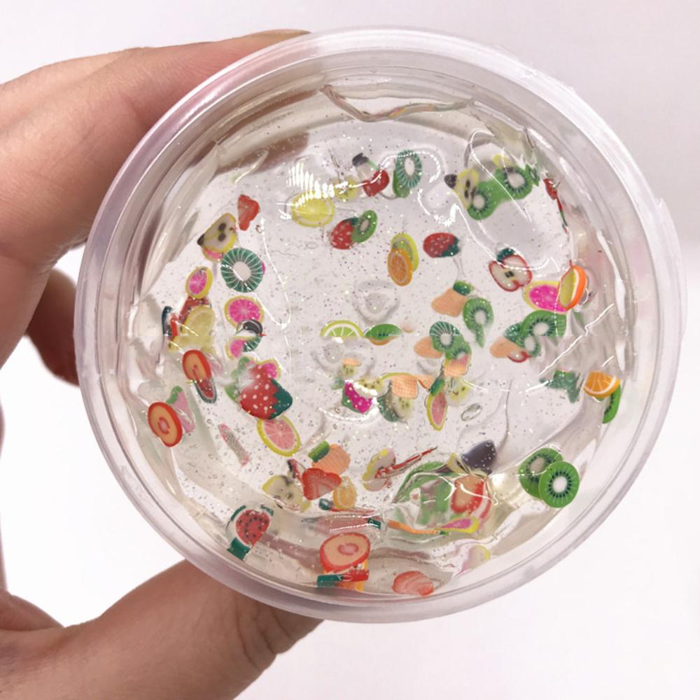 Genomskinlig skivad fruktsallad slime magic mud kitty stressavlastning slam leksak