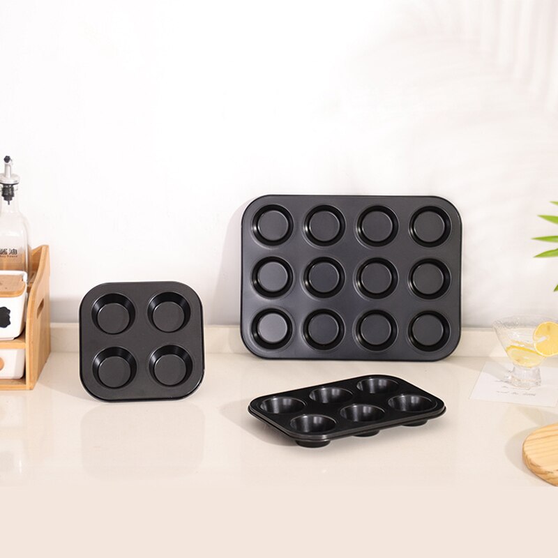 4/6/12 Cup DIY Cupcake Pan Muffin Tray Cupcake Mold Non Stick Bakeware Biscuit Pan Microwave Cake Mold Carbon Steel Baking Tray