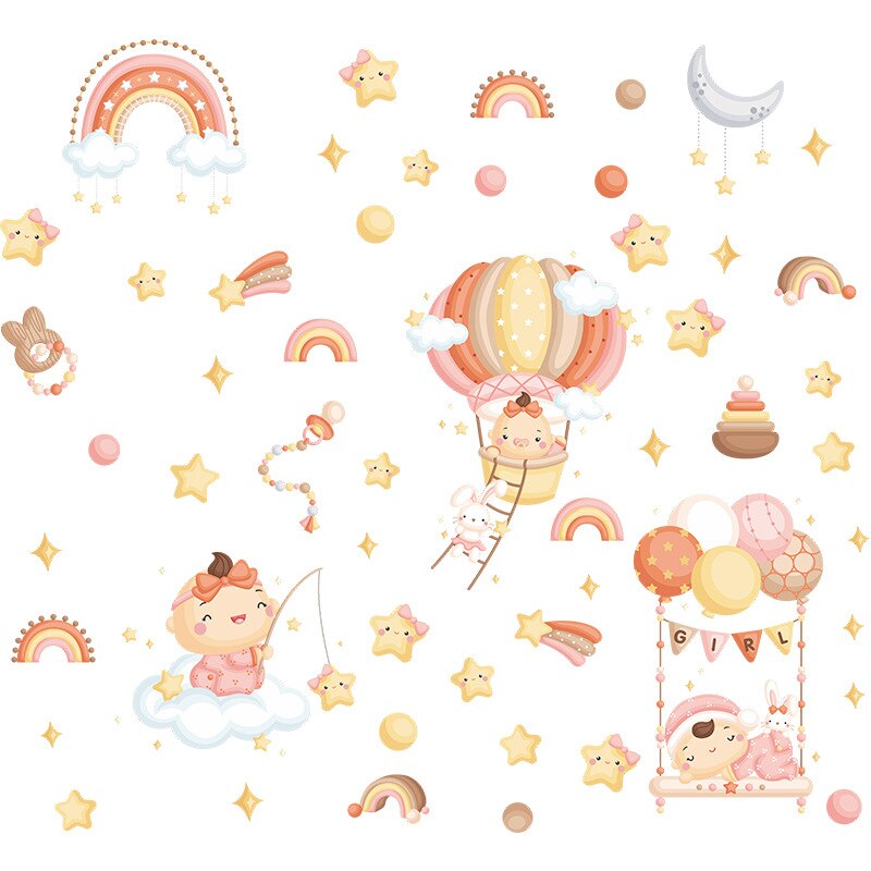 Girls room Decor Wall Stickers Cartoon Star PVC Wall Decals for Kids room Nursery Bedroom Wall Decor Home Decoration Wallpapers