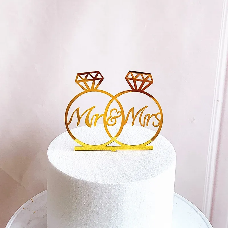 Anillo acrílico dorado Ins para tarta de boda, propuesta de novia y novio, adorno para tarta de boda para , de compromiso, decoración de postre
