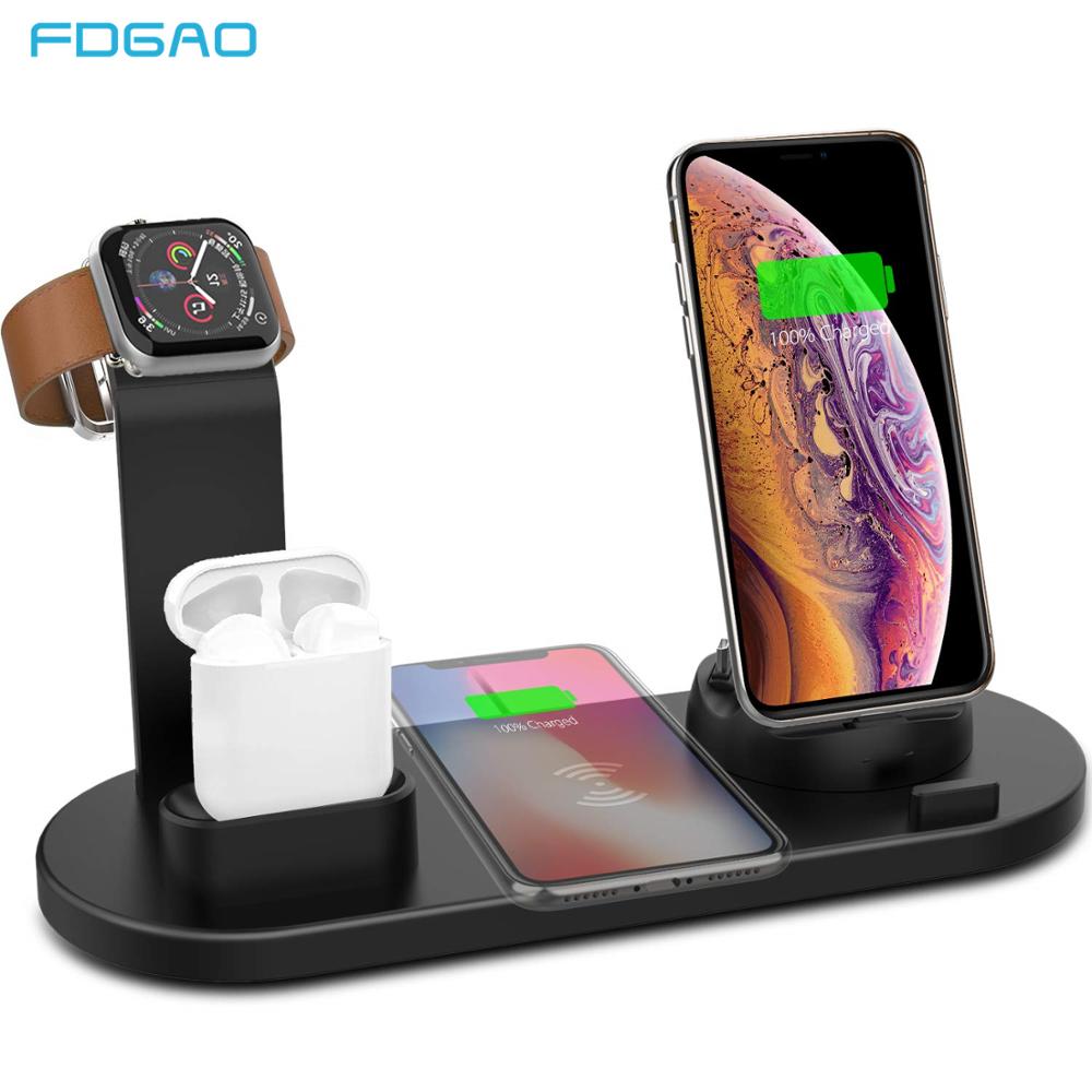 FDGAO 4 in 1 Drahtlose Ladestation Für Apfel Uhr 6 5 4 3 2 iPhone 11 X XS XR 8 Airpods Profi 10W Qi Schnelle Ladegerät Dock Bahnhof