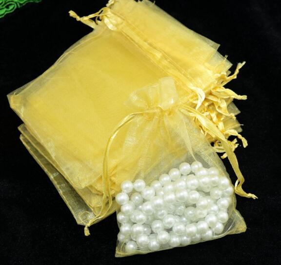 7*9cm organza sieraden verpakking display trekkoord zakjes kerst verjaardag zakjes snoep sieraden zakjes zakjes: Goud