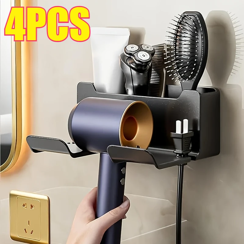 Estante para secador de baño, estantes de pared, soporte para secador de pelo, caja organizadora para ducha, soporte para soplador de inodoro, artículos de baño: Morado