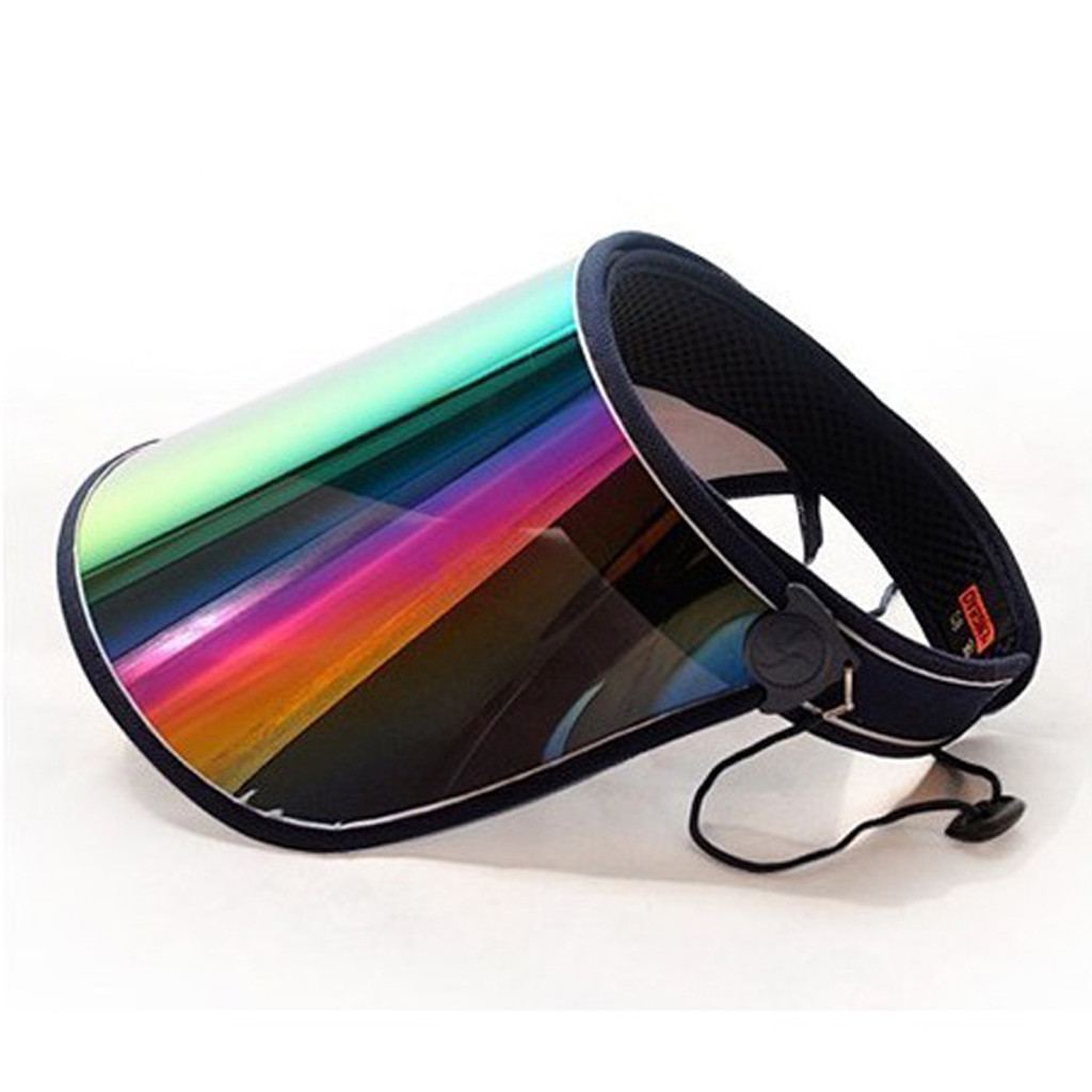 Visera vacía de verano para mujer, gorra de plástico con de arcoíris, Panel de protección UV, visera grande con visera ancha, gorra de playa para motocicleta #0323y30
