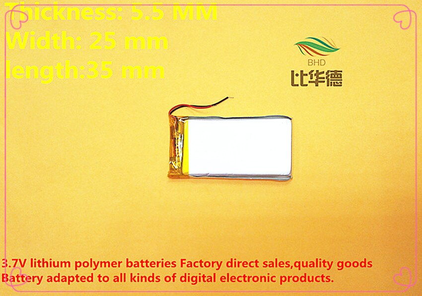 ) )(1pieces/lot)Polymer lithium ion battery 500MAH 3.7 V, 552535 CE FCC ROHS MSDS certification