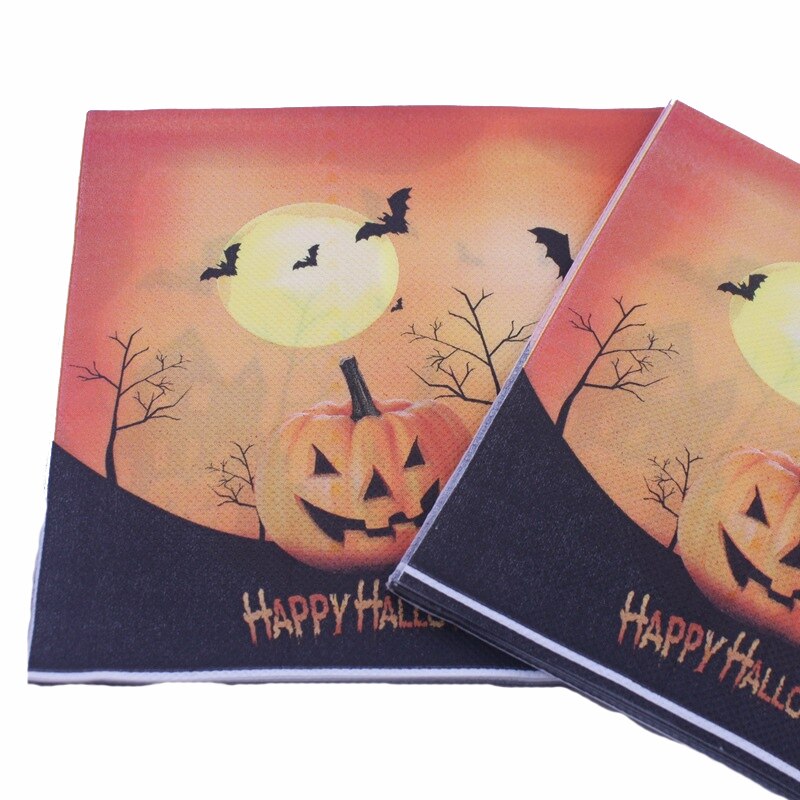 100PCS Halloween Table Decor Party Pumpkin Disposable Paper Napkins Horror Props Tissue Serviettes Party Supplies 33*33CM