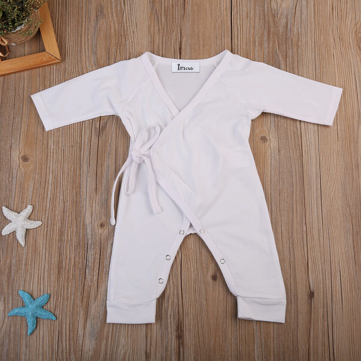 Newborn Infant Baby Girl Cotton Solid White Gray Romper Jumpsuit Long Sleeves Wings Clothes Cute Autumn Outfit SS