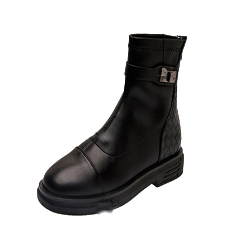 Botas planas de media pantorrilla para mujer, zapatos de de lujo, punta redonda, media pantorrilla, elegantes, informales, de goma de ,