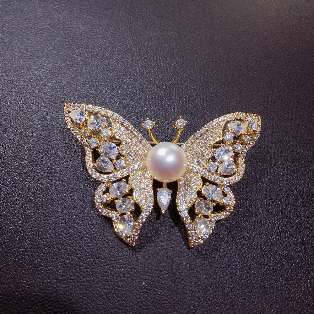 ZHBORUINI Feine Schmuck Natürliche Süßwasser Perle Brosche Jahrgang Schmetterling Brosche Stifte Perle Schmuck Frauen Dekoration