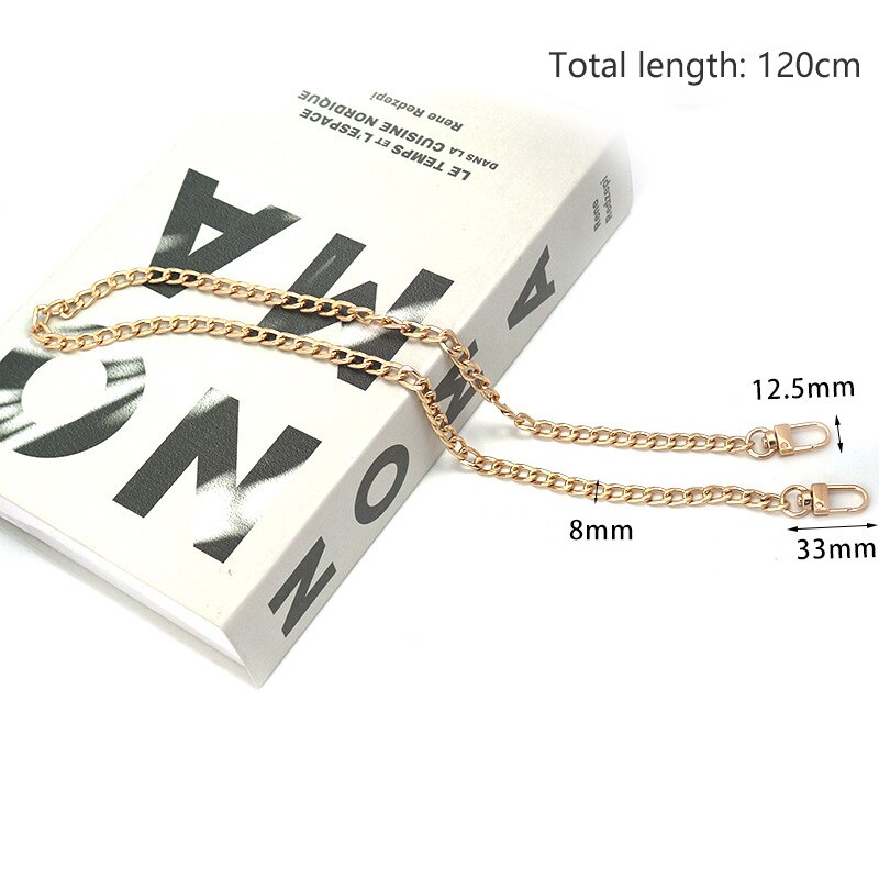 20cm/40cm/60cm/100cm/120cm metallkedjor för att byta axelväska axelrem kedja guld/silver handväska handväska handväska väska tillbehör: Guld -120cm