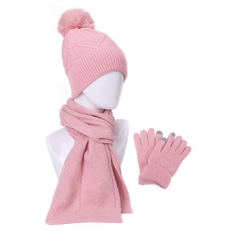 Tredelt strikket beanie hat tørklæde handsker sæt vinter varm udendørs strikning fortykkelse tørklæde hat handsker sæt vindtæt varm hatte: D