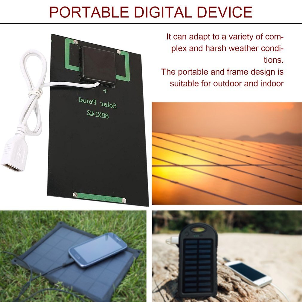 Cargador de batería de Panel Solar DIY, módulo Solar de 5W y 5V con puerto USB, placa de carga Solar portátil para teléfonos móviles