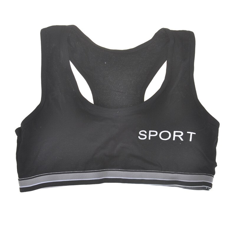 Cotton Young Girls Training Bra Puberty Gym Underwear Wireless Teenager Girls Sport Bra With Chest Pad Teens Girls Sports Bra: Black