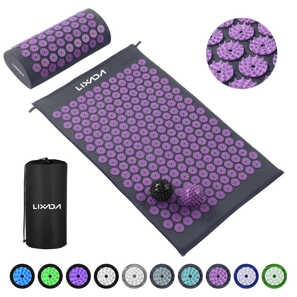 Digitopressione Zerbino e Cuscino Set con 2pcs Spiky Sfere di Massaggio per la Schiena/Collo/Piedi Sollievo Dal Dolore e rilassamento muscolare con Borsa per il trasporto: Dark Purple