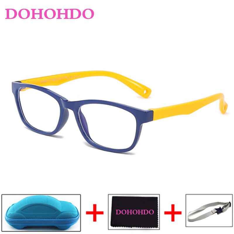 DOHOHDO okulary dla dzieci dziewczyny chłopiec elastyczne oprawki robić okularów okulary dla dzieci zdrowe ramki silikonowe oprawki robić okularów dziecko za darmo: marynarka wojenna żółty-B
