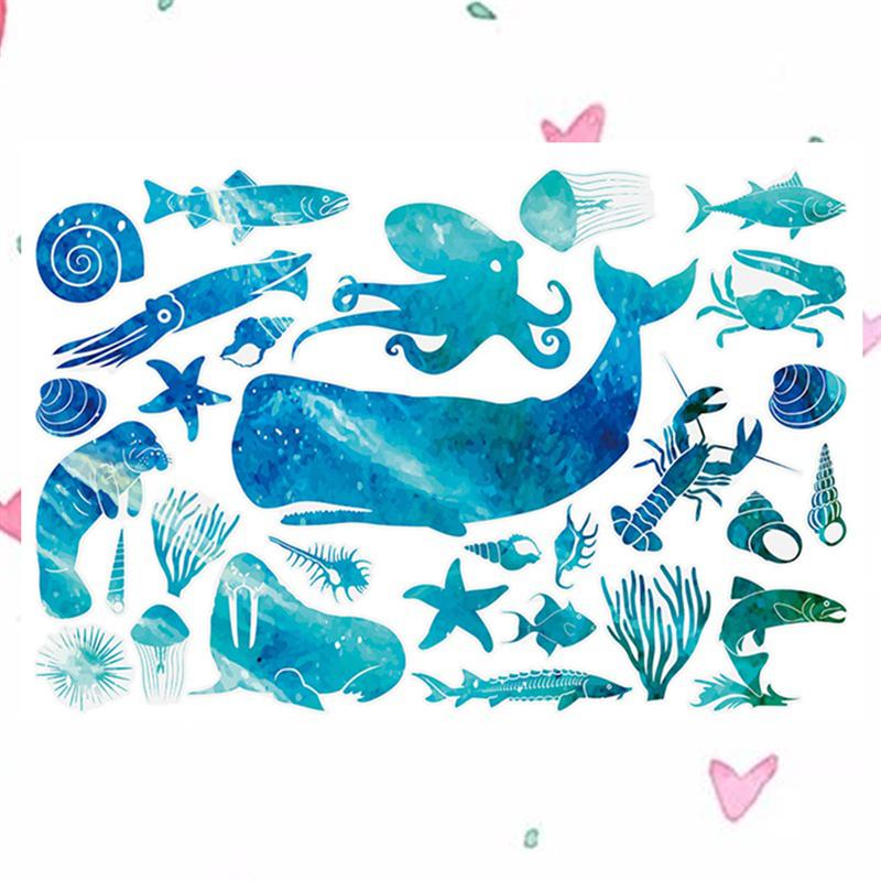 1Pc Sea World Pattern Wall Clings Lovely Fish Turtle Self-adhesive Wall Stickers: F