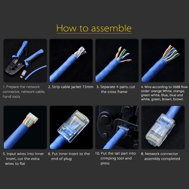 100 stuks/set cat 6 rj45 connector utp kabel ethernet jack transparant web cat 6 modulaire stekkers met 6.5mm rj45 doppen