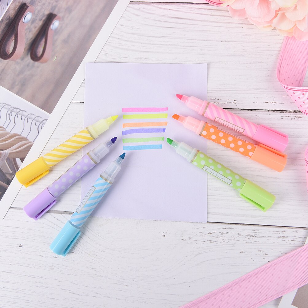 6 uds. Bolígrafos lindos Mini Resaltadores 6 colores/paquete Kawaii pluma Oficina suministros papelería