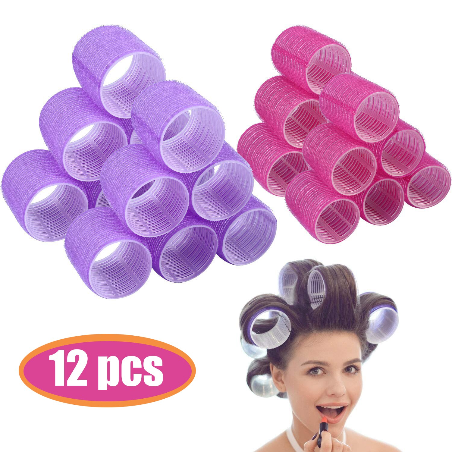 Jumbo taille cheveux rouleaux ensembles 12 Pack auto Grip Salon de coiffure bigoudis bigoudis bricolage bouclés coiffure rouleaux espiral