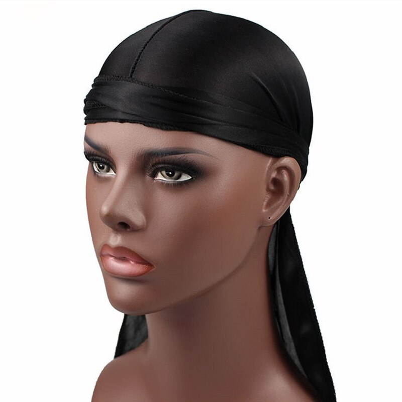 Enveloppe de tête en satin style hip hop, Durag pour homme, accessoire de type turban pour cheveux, couleur unie, aspect bandana