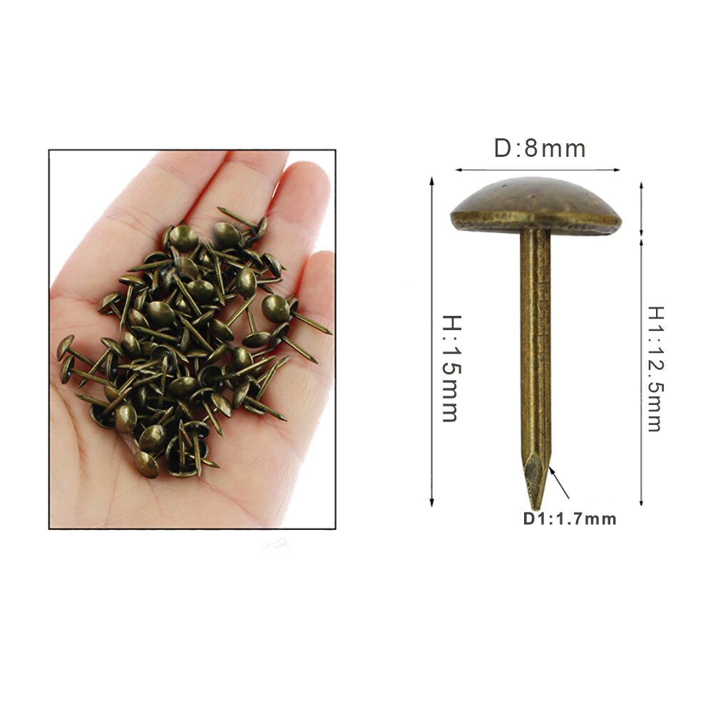 Remaches decorativos de 8MM, clavos para sofá, bolsa suave, tachuelas antiguas, 100 juegos