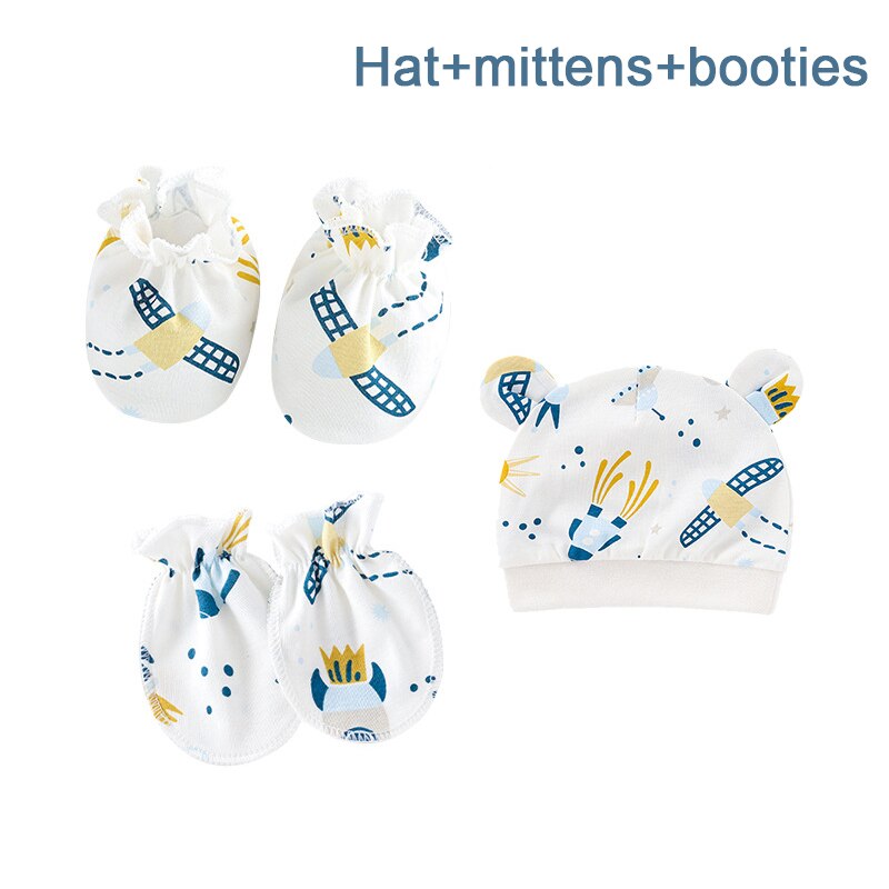 3 stücke Neugeborenen Jungen Mädchen Zubehör Baumwolle Baby einstellen-Hütte Booties und Fäustlinge: Blau