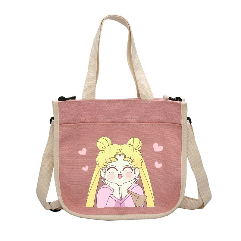 Delle donne sailor moon portatile borsa di tela Sacchetti di spalla di stile semplice Giapponese Casual Tote sacchetto esterno Delle Signore Borse per la Spesa