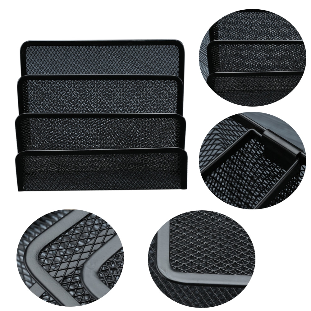 Metal Mesh Practical Lightweight 3 Layers School Office Tray Desk Organizer Easy Storage Black Space Saving File Holder Document