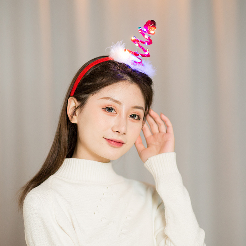 LED Glow Light Tree Spiral Spring Bell Headband Hair Band Party Hairband Cosplay Birthday Luminous Festival Costume
