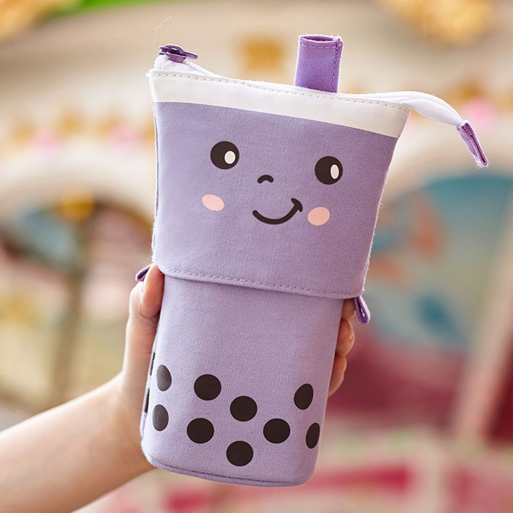 Leuke Boba Milktea Potlood Bagtelescopic Pen Houder Stand Up Etui Kawaii Cosmetica Zakje Make-Up Tas Briefpapier Organizer