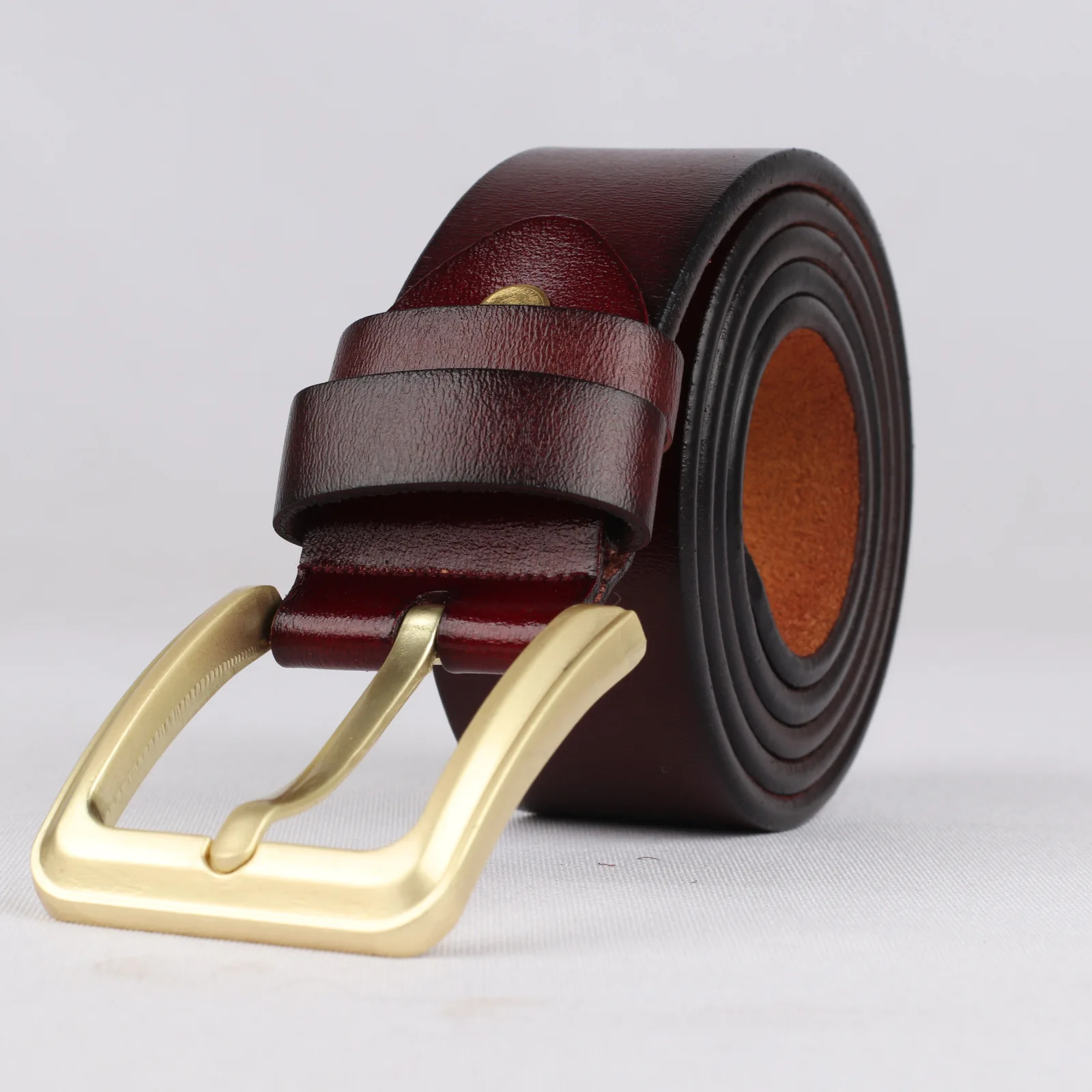 Cinturones grandes de talla grande para hombres y mujeres, correa de cintura de cuero genuino de vaca, hebilla de Pin de aleación dorada, de de lujo, 140, 150, 160cm: Castaño / 160 centímetros
