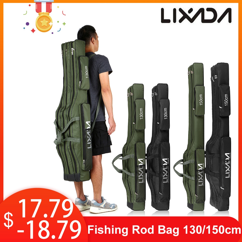 Lixada 3 lag fiskestang taske 130/150cm bærbar foldbar fiskestang dækning tackle værktøj bæretaske bærerygsæk til fiskeri