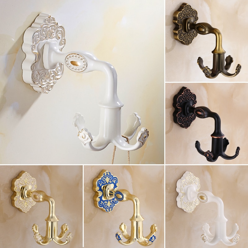 Slaapkamer Beweegbare Kleding Haak Europese Stijl Haak Kledingrek Muur Opknoping Enkele Haak Gouden Antieke Jas Rack Roterende