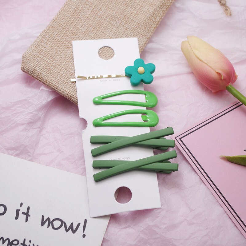 5 Stks/partij Leuke Meisjes Haarspelden En Clips Set Baby Kids Bloem Barrette Haarspelden Snoep Kleuren Kind Hoofddeksels Haar Accessoires: 05Green