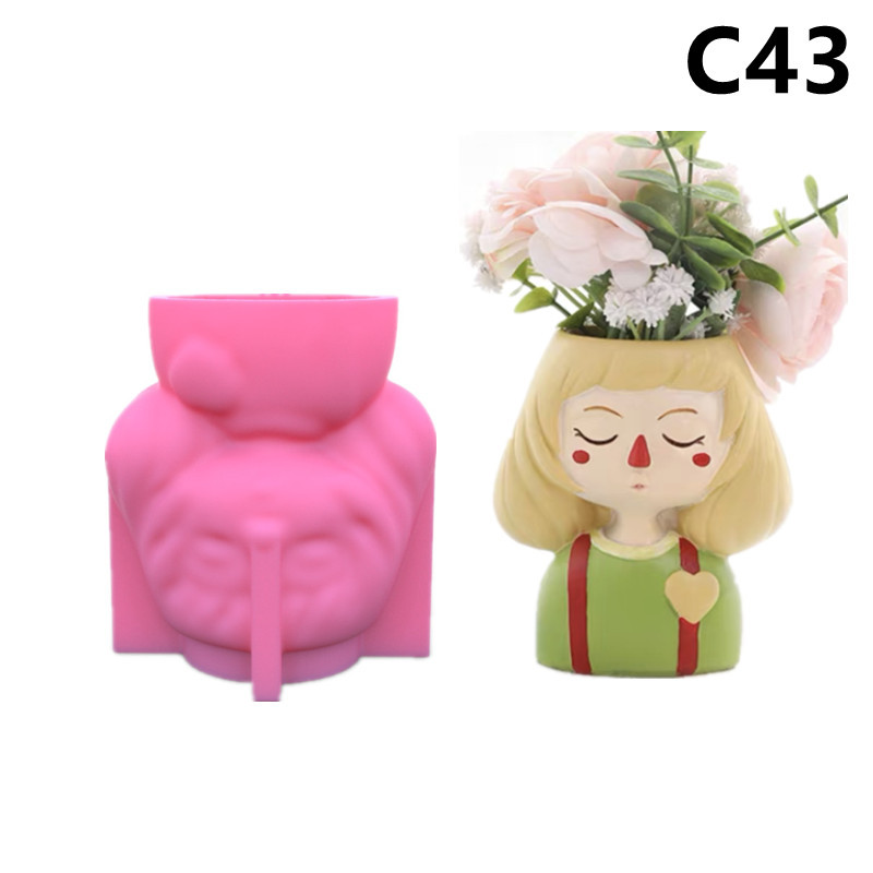 Sweet Girls Clay Flowerpot Silicone Mold Art Sculpture Flower Pot Concrete Cement Resin Molds Pen Storage Box Making Mould: C43