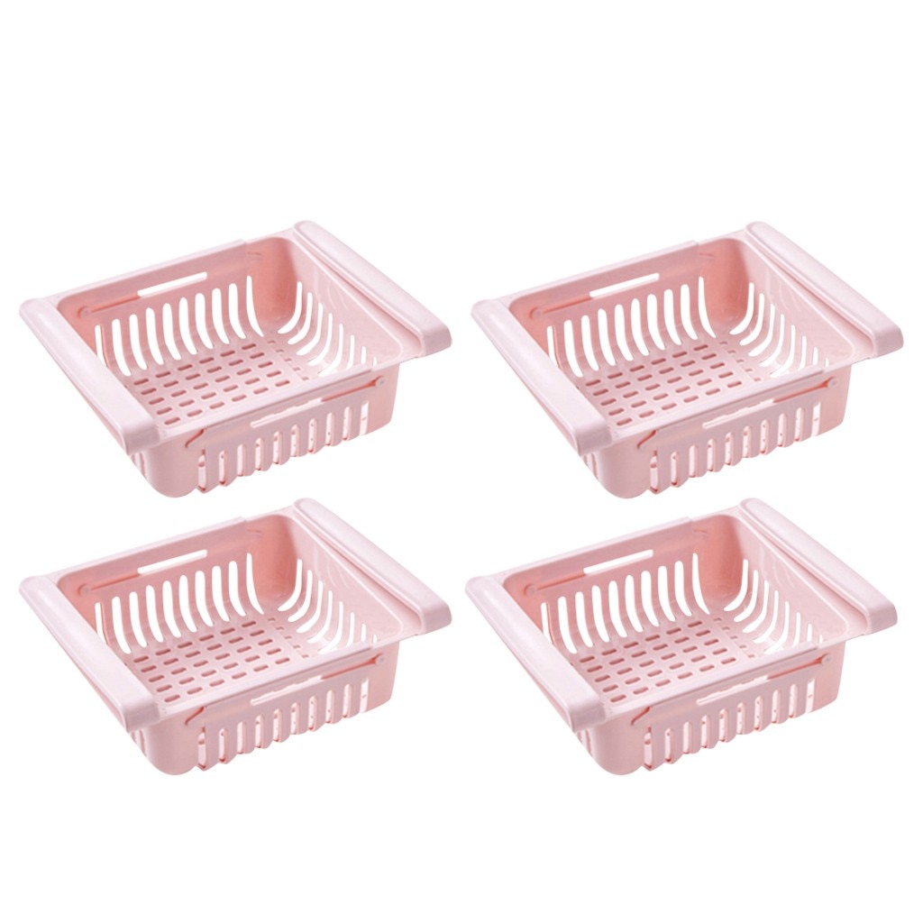 1/2/4PCS Fridge Food Organizer Adjustable Storage Rack Organizer Storage Drawer Container Refrigerator Box Rack Storage Shelf: Pink / 1pc