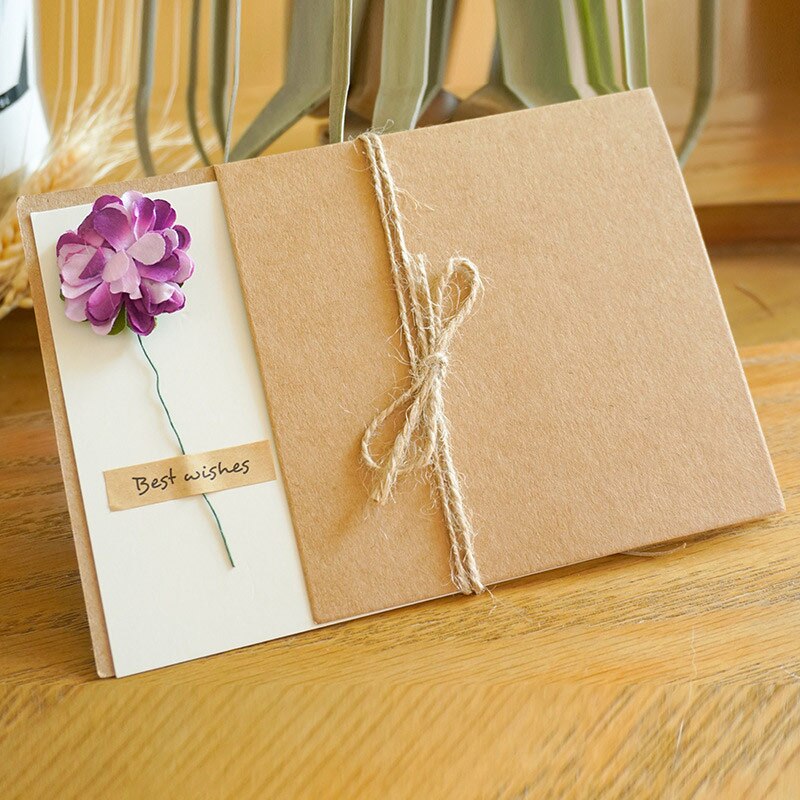 DIY Kraft Paper Handmade Dried Flowers Invitation Greeting Card Happy Birthday Grateful Thank You Card Christmas Wedding Favors: 11