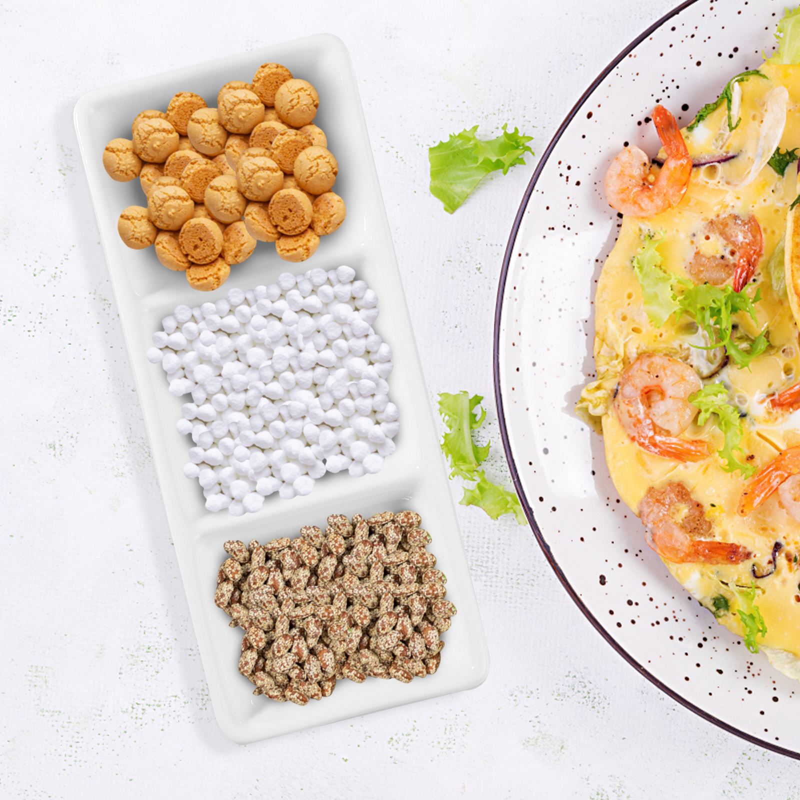 2pcs Ceramic 3-Compartment Appetizer Serving Tray Rectangular Divided Sauce Dishes for Spice Dish Soy Sauce