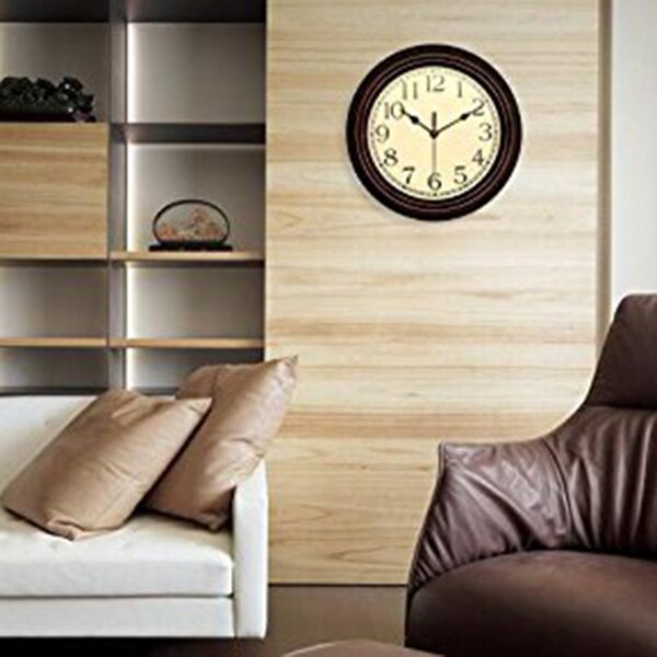 12-Inch Round Classic Clock Retro Non Ticking Quartz Decorative Wall Clock