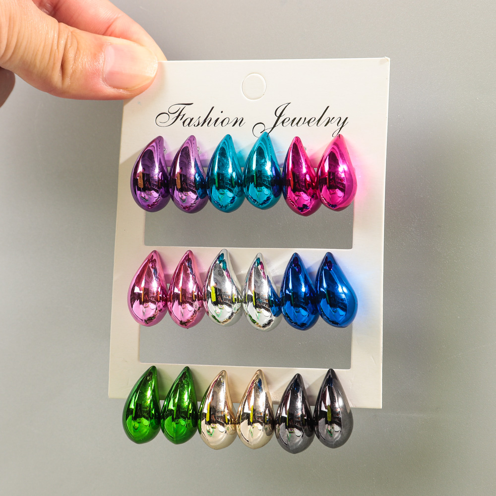 Neue 9 Paare/satz Acryl Kleine klobig Waterdrop Ohrringe Betrüger für Frauen matt Bunte Kuppel zerreißen Ohrring Reifen modisch Schmuck: Hellgelb Gold Farbe