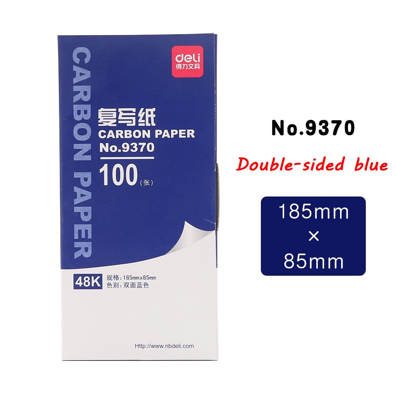 Deli 1 pakke 100 ark blå farve 48k tyndt kulstofpapir inkluderer 3 røde 48k 85 mmx 185mm regnskabsmateriale 9370