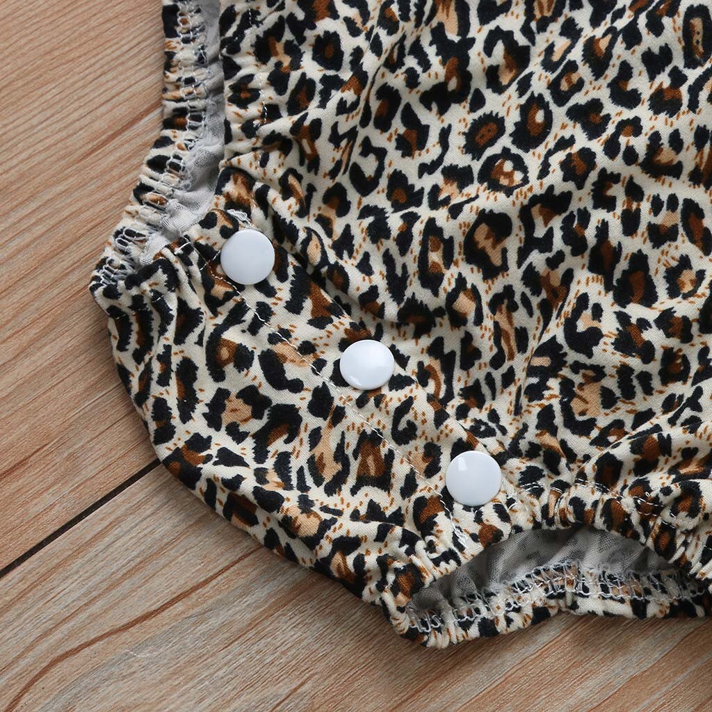 Summer Infant Baby Girls Ruched Leopard Print Romper Bodysuit Outfits Clothes Newborn Baby Boy Soft Cotton Clothes