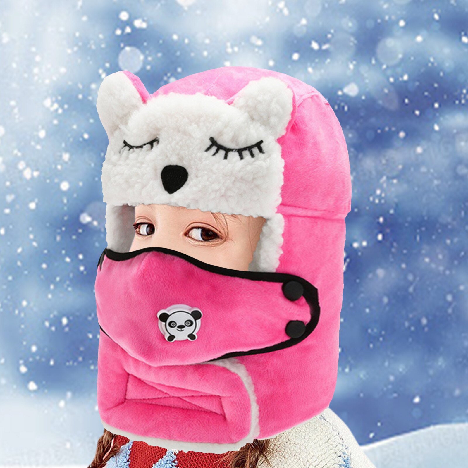 Dzieci śmieszne ochrona zwierząt ucho Ushanka kapelusz stałe pluszowe futro ciepłe czapki zimowe dziecko maska wiatroszczelna czapka zimowa miękka czapka narciarska: różowy