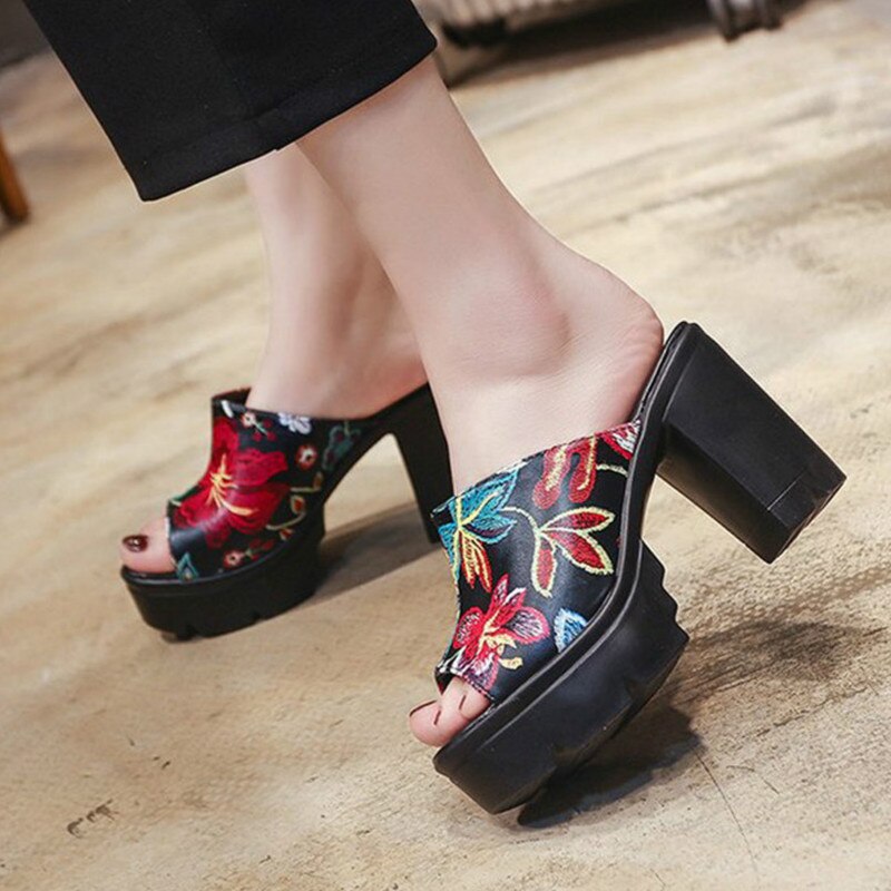 Wdhkun sko kvinder platform kile sandaler blomstret peep toe sko gummi strand sandaler sommer damer afslappet flatform sandalia