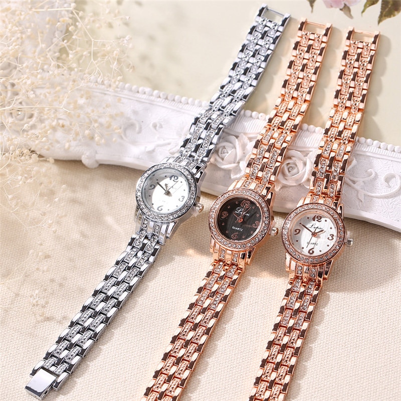 Lvpai gull dameklokker armbåndklokke quartz armbåndsur dame luxe klokke kvinner kjole klokker kvinneklokke #a