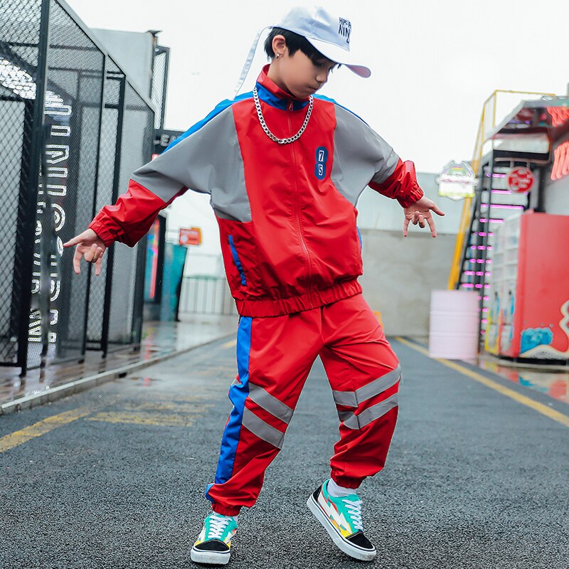 Children'S Hip-Hop Dance Costumes For Kids Boys Girls Hiphop Loose Reflective Suit Jazz Performance Costumes Stage Wear DN7099