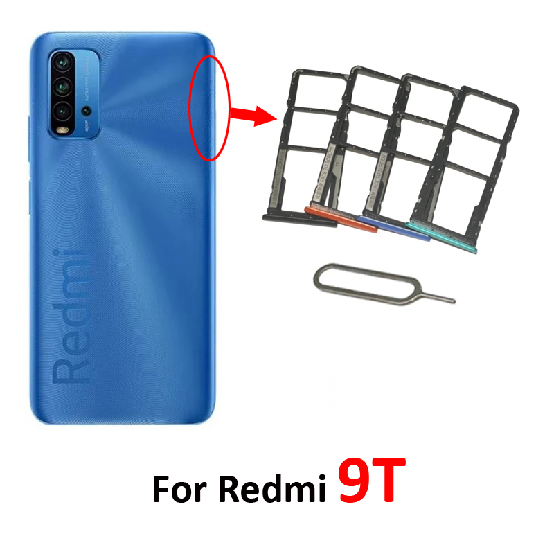Sim Card Tray Slot Voor Xiaomi Redmi 9T Originele Telefoon Sim Chip Micro Sd Adapter Houder Reader blauw Zwart + Pin