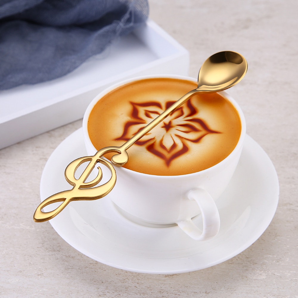 Rvs Koffielepels Spiegel Gepolijst Goud Muziek Symbool Dessert Lepel Koffie Bar Keuken Benodigdheden Thee Accessoires